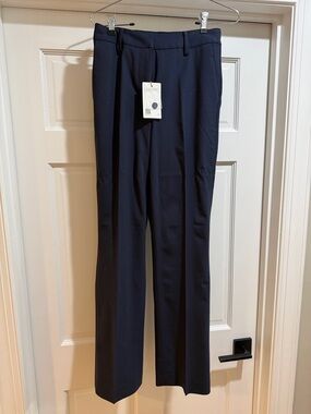Quince Women's Straight Leg Navy Slacks Size 0 Virgin Wool Elastic Waist Italy